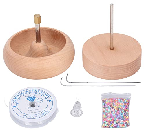 Molde giratorio de madera para cuentas, cuenco para ensartar cuentas de 10 cm, kit de herramientas manuales para la fabricación de joyas con accesorios.