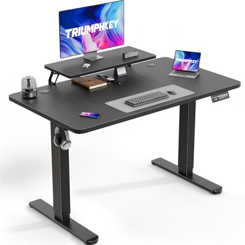 TRIUMPHKEY 120 x 60cm Höhenverstellbarer Schreibtisch mit Monitorständer | Schreibtisch Höhenverstellbar Elektrisch Ergonomischer Steh-Sitz Tisch, Standing Desk,120 x 60cm, Schwarz
