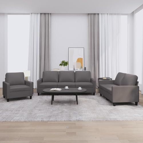 Juroupi 3-TLG. Sofagarnitur mit Kissen Sofa Wohnzimmer Sitzgruppe Wohnzimmer Sofa Set Sofas FüR Wohnzimmer Grau Kunstlederer - 3201400
