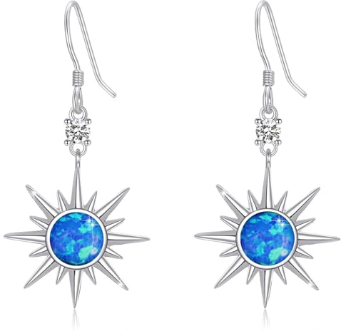 PARYFO stjärna örhängen 925 sterlingsilver åttakantig stjärna hängande örhängen månsten/opal/bärnsten smycken gåvor för kvinnor flickor mamma flickvän fru, Sterlingsilver, Kubisk zirkonia