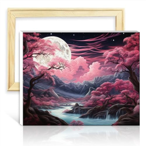 LiHEQING Ölgemälde „Ein wunderschöner rosa Wald“, Malen nach Zahlen, für Erwachsene, Kunsthandwerksprojekt für Zuhause, Wanddekoration, Geschenke, DIY-Rahmen (30 x 40 cm)
