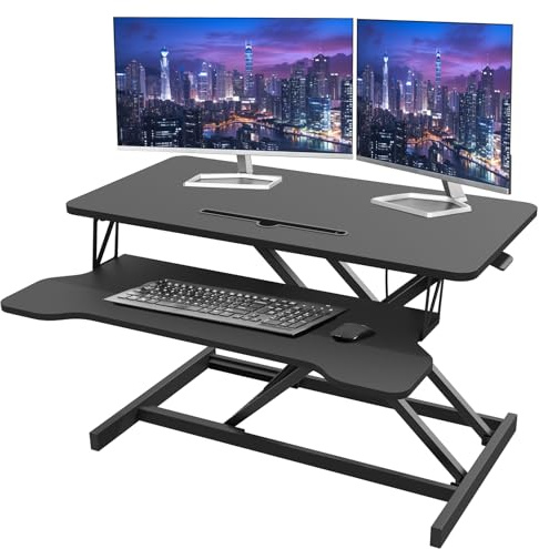 HomeRevel Stehtisch-Konverter 80 cm mit verstellbarer Höhe – Ergonomischer Sitz-Steh-Schreibtischerhöhung, Dual-Monitor-Ständer, ideal für Büro und Zuhause, tragbarer Stehpult mit Tastaturablage