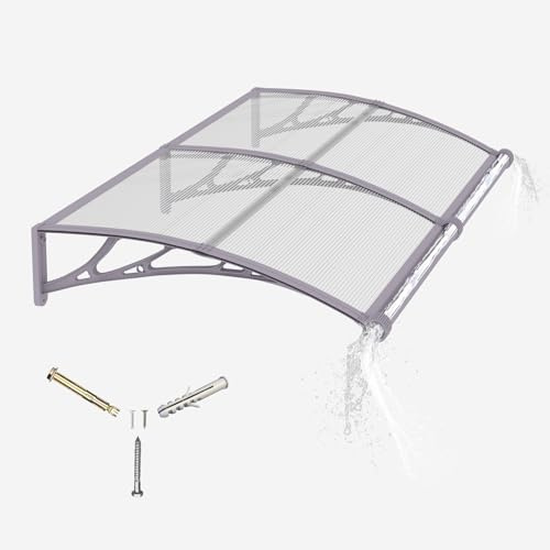Pensilina da Esterno 100x200 cm in Policarbonato con Grondaia Integrata, Baldacchino Tettoia per Porta, Finestra e Veranda, con Protezione UV, Antipioggia e Antineve