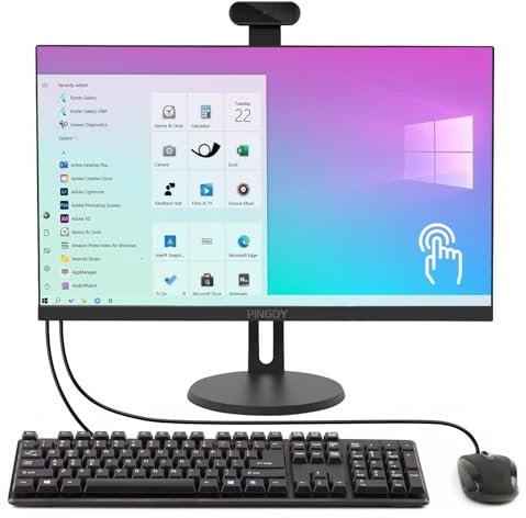 PINGDY All-in-One Desktop Computer PC 24 FHD Touchscreen Display, i7 Quad-Core, 16GB RAM, 512GB SSD, Wired Keyboard & Mouse, RGB Speaker & Webcam, Black (i7/16G/512G)