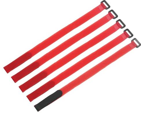 QUARKZMAN 5Pcs Sangles de Fixation de Batterie Réutilisables, 0,8X16 Sangle de Serrage Réglable en Nylon Rouge Polyvalente avec Crochet et Boucle de Fixation pour Quadcoptères Fpv Rc