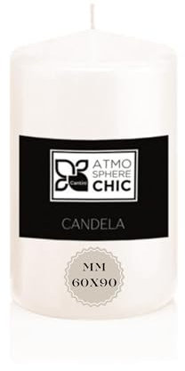 Atmosphere Chic Candela Bianca Ø60x90mm – Lunga Durata, Anti-Goccia, Perfetta per Atmosfera Rilassante e Decorazione Casa, Non Profumata