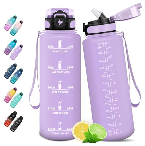HoneyHolly Borraccia Acqua 1.5L, Cantimplora Motivazionale con Cannuccia, Borraccia Palestra, A Prova di Perdita, Bottiglia Acqua per Scuola, Palestra, Campeggio, Ciclismo, Yoga