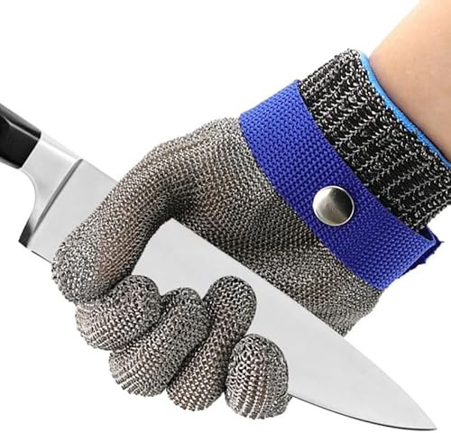 SEAFRONT Stainless Steel Glove Metal Mesh Glove Cut Resistants Gloves 5 Levels for Meat Cutting Chainsaw Work with Soft Breathable Design (M)