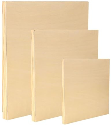 EXERZ Tableros de pintura de madera, 3 unidades (15,24 x 15,24 cm, 25,4 x 25,4 cm, 30,48 x 30,48 cm), paneles cuadrados de madera mixta para pintura acrílica, óleo y medios mixtos, para artistas