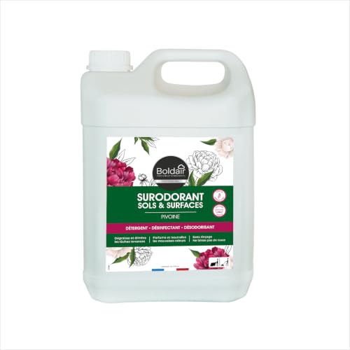 Boldair - Surodorant pivoine rose - Détergent, désinfectant, désodorisant - Sols & surfaces - Parfum pivoine rose - 5L - Fabrication française