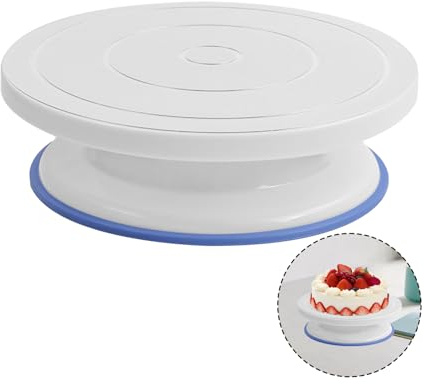 Kweiugfi Tortenteller Drehbar, 27CM Tortenplatte Drehbare, Tortenplatte Drehteller Torte Tortenplatte Drehbar, Tortenplatte mit fuß Geeignet für Backen Gebäck, Fondant, Kuchen Dekorieren (Weiß)