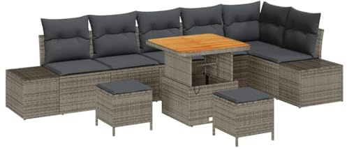 vidaXL Trädgårdsoffset med kudde 9 pcs Grå konstrotting, Trädgård och terrass, modern modulär utemöbel, UV-skyddad soffa, lätt rattansoffa, mysig patio-lounge