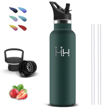 Botella Agua Acero Inoxidable, 500ml Cantimplora Infantil, sin BPA, Cantimplora Acero Inoxidable con Pajita, A Prueba de Fugas, Botella Aluminio, Aislamiento al Vacío, para la Viajar, Yoga, Escuela