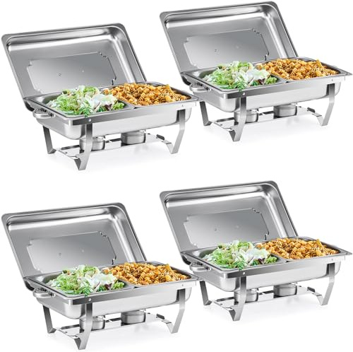 9L stainless steel chafing dish, rectangular tray, Professional Banquet Stainless Steel Foldable Chafing Dish, for Large Gatherings, Events, Buffets, Hotels, Brunch, Catering, Parties (4pcs)
