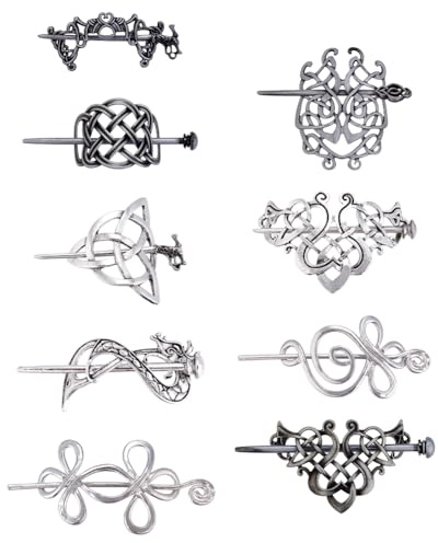 AHANDMAKER 9 Stück Wikinger Haarspangen 9 Stile Vintage Knoten Haarstab Haarspange Haarnadeln Retro Silber Metall Haarspange Haarnadeln Schmuck Accessoires Für Frauen