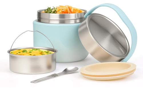 VINATO 1.2L Thermobehälter Für Essen Thermo Lunchbox Bento Box Erwachsene mit Edelstahl, Auslaufsicher, BPA-Frei, Löffel, Ideal für Arbeit, Outdoor und Schule（Blau）
