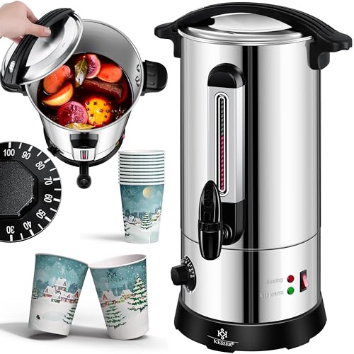 KESSER Bollitore per vin brulé, 6,8/10/20/30 l, in acciaio inox, con bicchiere, bollitore per vin brulé, distributore automatico per acqua calda, indicatore di livello