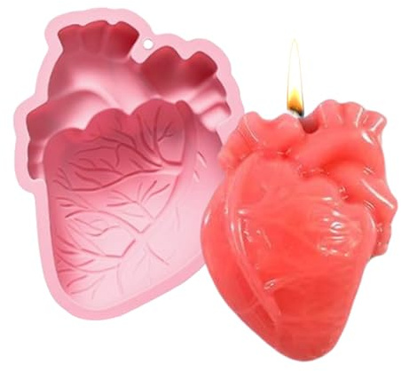 Moreeulsi Moldes de silicona para chocolate, moldes de corazón 3D hechos a mano con 4 cavidades para resina epoxi, suministros de fiesta de Halloween, herramienta antiadherente para hacer jabón