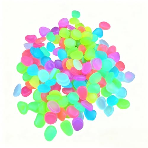 Glow in The Dark Pebbles multicolor 200 PCS Mini Fish Tank Gravel Stones Luminous White Stones for Garden Powered by Light or Solar Garden pebbles for plant pots Outdoor Lawn Yard Walkway,DIY