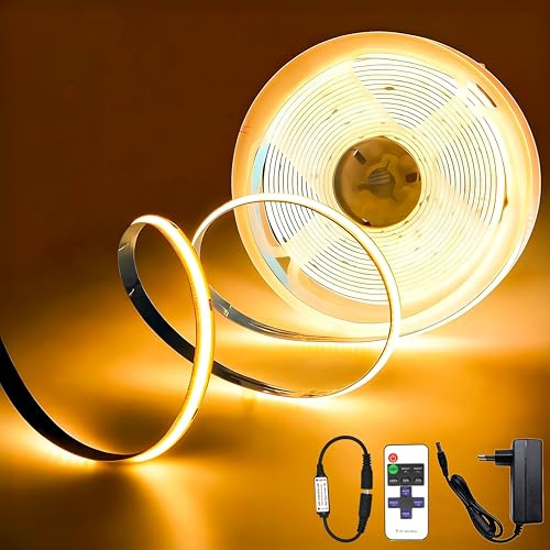 Striscia LED COB da 5 m, dimmerabile, 24 V, flessibile, con telecomando e alimentatore, CRI92, larghezza 8 mm, per decorazione della casa, cucina, TV e soggiorno