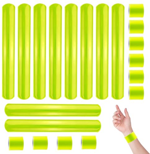 XINML 20 Stück Reflektorband Schnapparmband Kinder Erwachsene, 30cm Reflektorbänder Klatscharmband Fluoreszierend Gelb, Flex Clips Reflektoren Joggen Kinderwagen Sicherheitsband Reflektierend