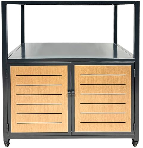 abc HOME Outdoor Küchenwagen Grilltisch fahrbar | Wetterfestes Metall (Pulverbeschichtet) | Gasflaschenschrank & Schwerlastrollen | Anthrazit Holzoptik (1, Küchenwagen ohne Rückenwand)