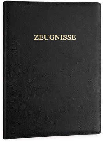 Zeugnismappe A4 mit 20 Klarsichthüllen, Einband PU Leder Dokumentenmappe