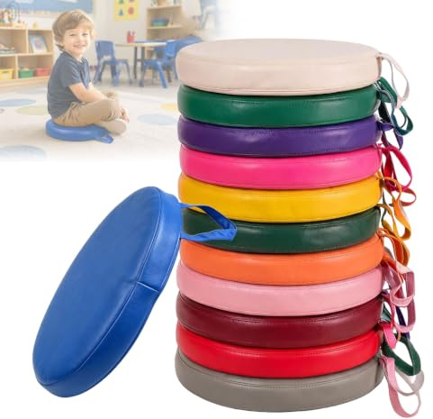 12er-Pack Kinder-Bodenkissen, Schaumstoffsitz mit Griff und abnehmbarem Bezug, flexible Sitzgelegenheiten für Klassenzimmer, Grundschule, Regenbogenfarben, für Tatami-Kindertagesstätten, Meditation
