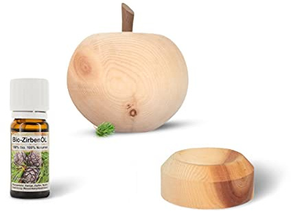Zirbenapfel mit Ablageteller und 10ml Bio-Zirbenöl - luftgetrocknetes Zirbenholz