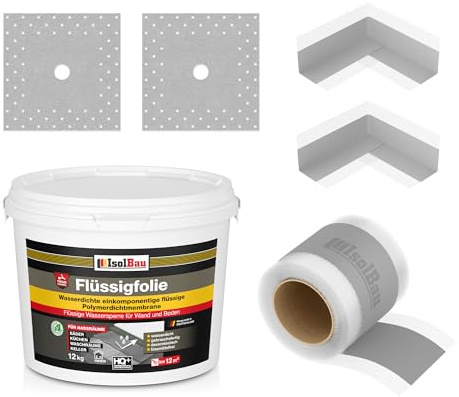 Isolbau Dicht-Set - Inkl. 1x Flüssigfolie (12 kg), 1x Dichtband (10 m), 2x Innenecken & 2x Manschetten