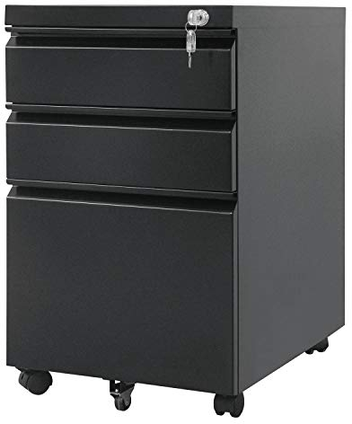 Maclean MC-850 Büro-Rollcontainer mit Schloss Bürodatenschrank Büro-Rollcontainer 3 Schubladen 39x64x50cm Schwarz