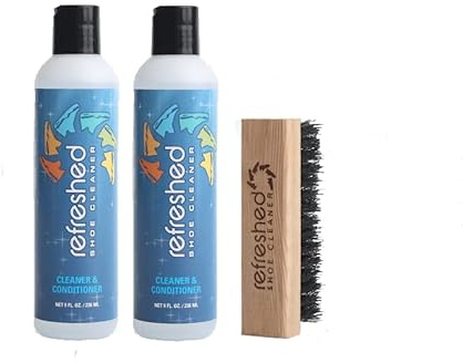 Refreshed Shoe Cleaner & Conditioner | 2x Cleaning Solution, 1x Brush - Easily Clean Suede, Leather, Nubuck, Canvas and Mesh Shoes - White Sneakers | Shoe Cleaning Kit