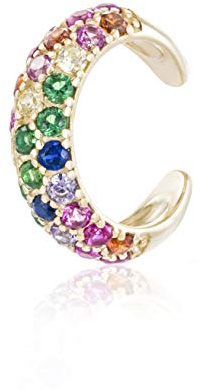 Brandlinger ® Ear Cuff Silber 925 (1 Stück). Ohrklemme mit Stein Zirkonia bunt oder weiß. Schmuck Damen vergoldet mit 18 Karat (Silber und Gold) für Frauen und Mädchen. Durchmesser Ear Cuff 13mm.