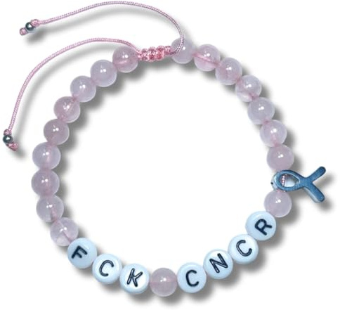 Majas Perlen Armband Rosenquarz Fuck Cancer Makramee verstellbar Krebsschleife - Perlen 6mm - Geschenk Aufmunterung Liebe Kraft - echte Natursteine - Größen XS bis XL - Handmade Personalisierbar
