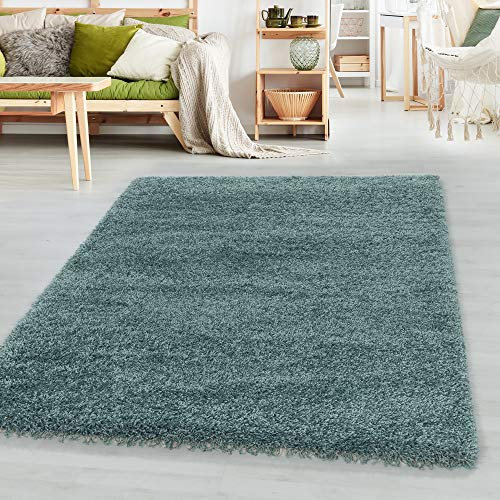 SIMPEX Shaggy Hochflor Teppich, 100x200 cm, Blau, weich, flauschig, modern, einfarbig, Für Schlafzimmer oder Flur, für Wohnzimmer Schlafzimmer Flur
