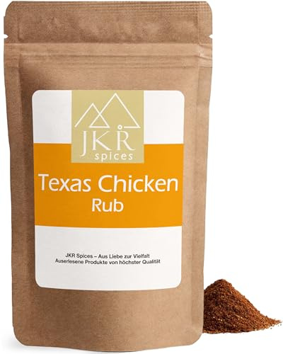 JKR Spices Texas Chicken Rub 200g, BBQ Gewürzmischung für Hähnchen Wings Keulen Smoker Grill Ofen Dry Rub mit Rauchnote im Aromabeutel