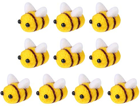 EXCEART 10Pcs Wollfilz Biene Handwerk Kugeln Bee Wolle Filz Mini Handwerk Kugeln Bee Wolle Filz DIY Bee Handwerk Ornamente für Baby Dusche DIY Handwerk Kleidung Hut Kostüm