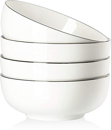 Houlu 40 oz Soup Bowls, Cereal bowls, Pho Bowls, Salad Bowls, Off White Porcelain Bowl Set of 4, 7 inch