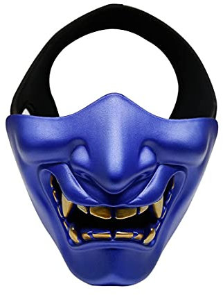 NC Evil Demon Monster Kabuki Samurai Prajna Ghost Half Mask, Halloween, Airsoft Half Mask For Cs War Game