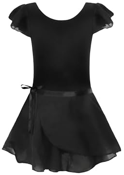 EQSJIU Dance Leotards For Girls Size 7-8 Years Old 6-7 Black Ballet Outfit Sets Bodysuits With Skirt Tutu 2 Piece