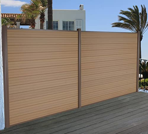 Mendler WPC-Sichtschutz Sarthe Alu-Pfosten 2er Set 3,75m - Teak | Windschutz Zaun,