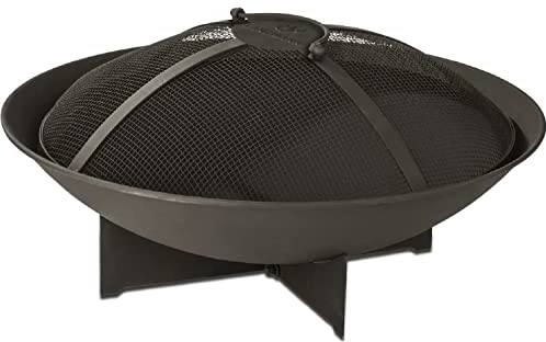 Cesta de Fuego Landmann - 60,5 cm | De Acero con Recubrimiento de Polvo - Resistente a la Intemperie y Robusto | con Rejilla Protectora para la protección contra Las chispas Que saltan [Negro]