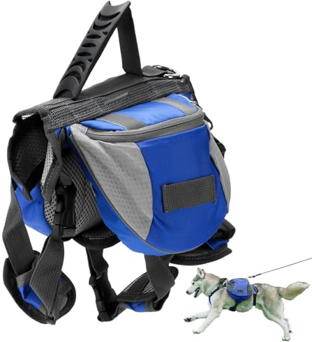 Cyrank Cablatura dello Zaino per Cani, Borsa da Sella per Cani Medio E Grande Giubbotto per Cani Cani da Barbon Cablaggio Zaino per Escursioni per Cani con Tasche per Cane Grande Medio (M)