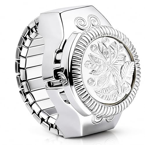 Balacoo Elegant Watch Rings for Women Finger, Stylish Rose Designed Finger Quartz Watch - Unique Decoration for Women Accessory, White