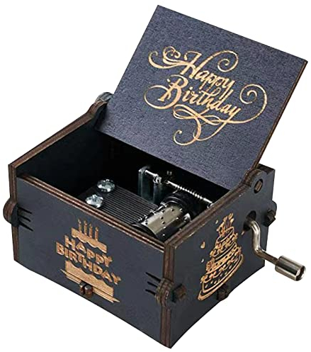 HSXIANG Happy Birthday Gifts Music Box,Wooden Hand Crank Engraved Musical Instrument with Melody, Happy Birthday Gift for Mom Dad Daughter Son Wife Husband and Friends.