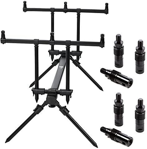 Zite Fishing Rod-Pod-Rutenhalter-Set | Aluminium Ruten-Ständer für 3 Angel-Ruten mit Transporttasche | 6 Stück Quick Release Adapter | Angel-Ruten-Auflage | Angel-Ausrüstung für Karpfen-Angler