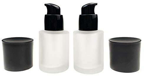 2 Stück 30 ml nachfüllbare leere Glas-Pumpflasche mit schwarzem Deckel, matte Fläschchen, tragbare Foundation-Flasche, Kosmetikbehälter für Lotion, Foundation