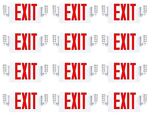 Sunco 12 Pack Exit Signs with Emergency Lights, Two Adjustable LED Lights with Backup Battery, Red, 94V-0 Fire Resistant, 120-277V, Wall Or Ceiling Mount, Commercial Grade UL.