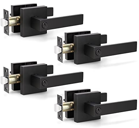 KNOBWELL Matte Black Door Handles 4 Pack, Levers Privacy Door Knobs, Interior Door Handles for Bedroom/Bathroom, Reversible for Left and Right