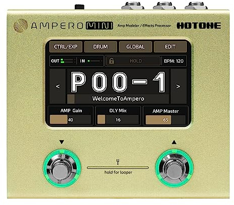 Hotone Processore multieffetto per chitarra basso elettrico Touchscreen Modellatore di amplificatori elettrico Simulazione di cabine IR Interfaccia audio USB Stereo OTG Ampero Mini (Mustard)